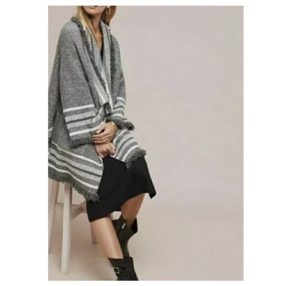Anthropologie Saturday Sunday Fringe Kimono Cardigan Sweater Gray One Size - Picture 1 of 15